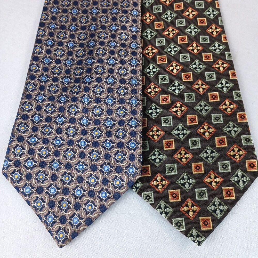 Lot of 2 Bruno Piattelli Tie Men's Jacquard 100% Silk Made In USA Geometric 58"